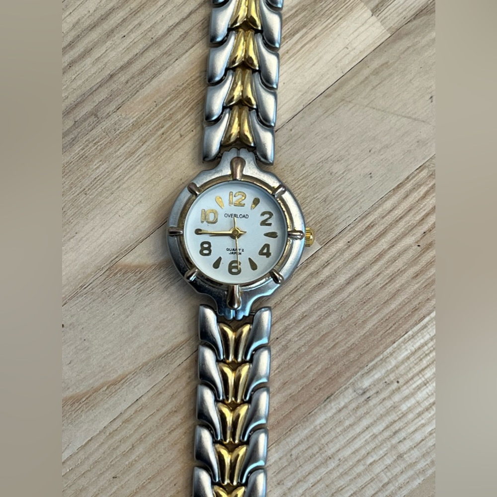 Overload Ladies Watch Two Tone Stainless Weave Bracelet White Dial - Picture 3 of 9